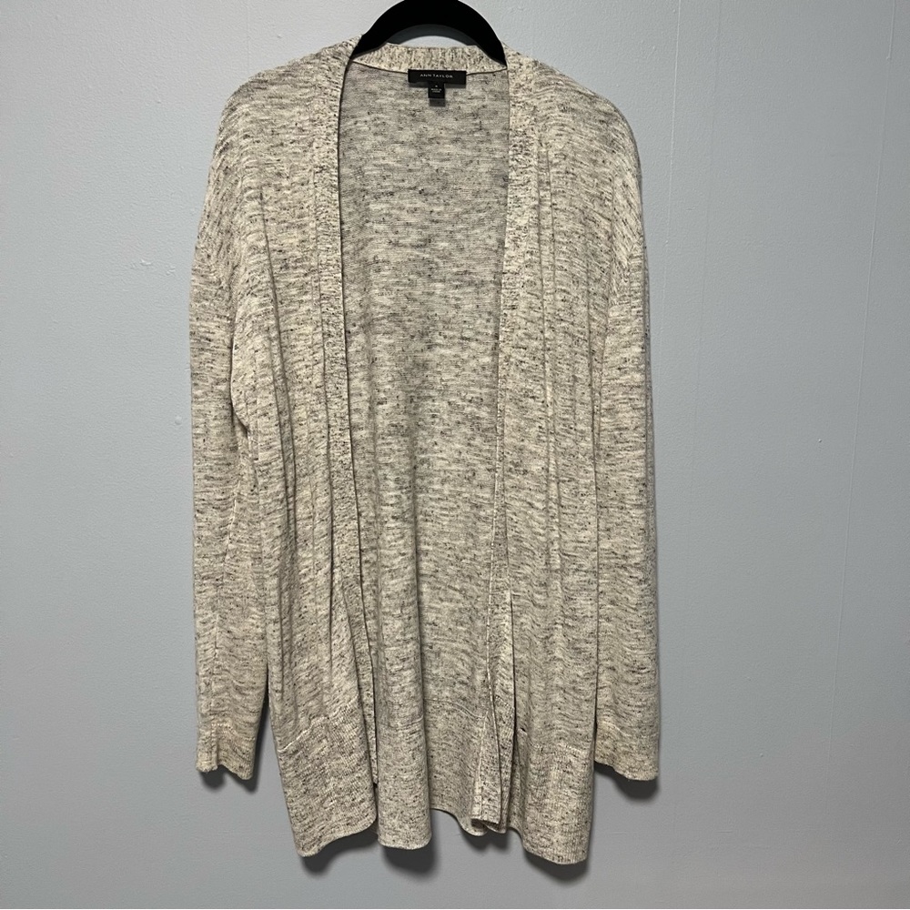 Ann Taylor Heathered Grey Open Front Duster Cardigan Sweater Size Medium
